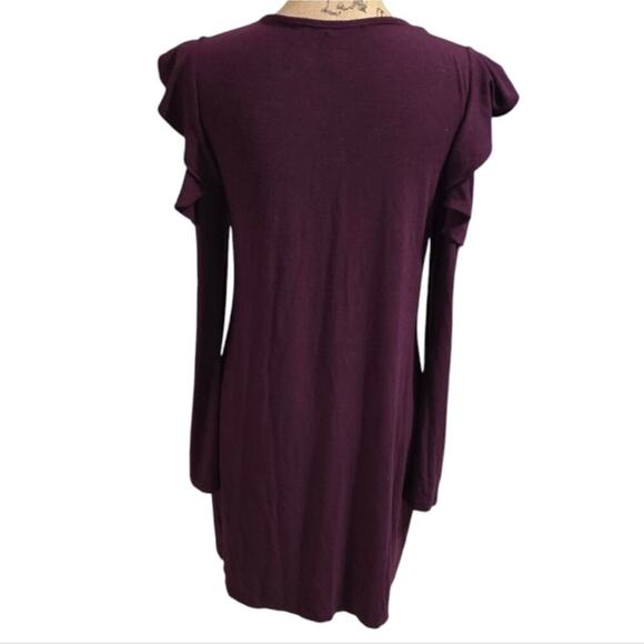 WHBM Chic Burgundy Ruffle Sleeve Stretch Comfy Dress Size Small - Picture 4 of 6